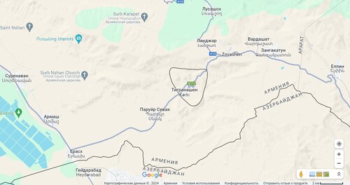 Анклавное село Тигранашен (азербайджанское название - Кярки). Скриншот фото с  сайта Google Maps от 03.05.24