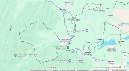 Село Воскепар в результате передачи анклавов окажется «зажатым» между анклавом и Азербайджаном. Скриншот фото с сайта Google Maps от 03.05.24.