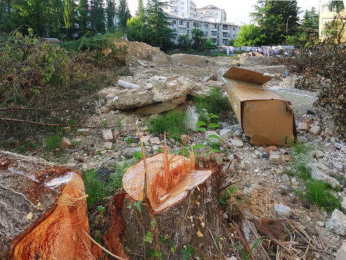 Вырубленная парковая зона снесенного детского сада по улице Туапсинской. Сочи. 6 июня 2012 г. Фото Светланы Кравченко для "Кавказского узла"