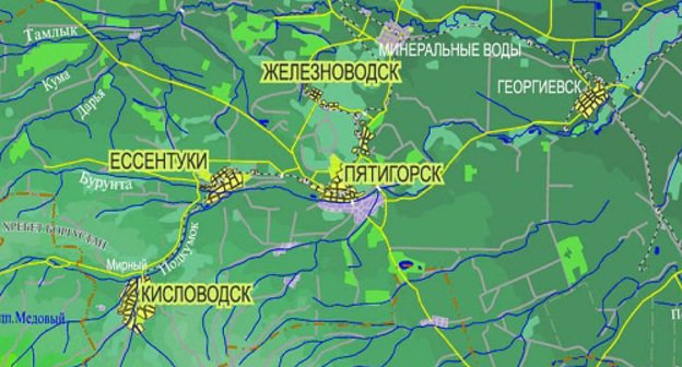 Карта Кавказских Минеральных Вод. Источник: www.delfin-tour.ru