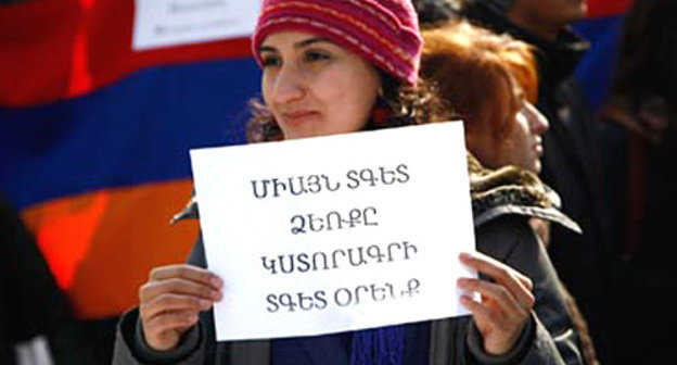 Акция протеста против строительства киосков в парке Еревана, 16 февраля 2012 г. Фото www.1in.am
