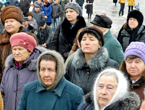 Участники митинга против присоединения поселка Городище к Волгограду. 15 февраля 2014 г. Фото Татьяны Филимоновой для "Кавказского узла" Участники митинга против присоединения поселка Городище к Волгограду. 15 февраля 2014 г. Фото Татьяны Филимоновой для "Кавказского узла"