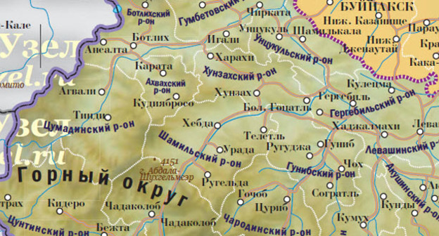 Карта Горного округа Дагестана. Фрагмент карты "Кавказского узла", http://dagestan.kavkaz-uzel.ru/articles/235920/