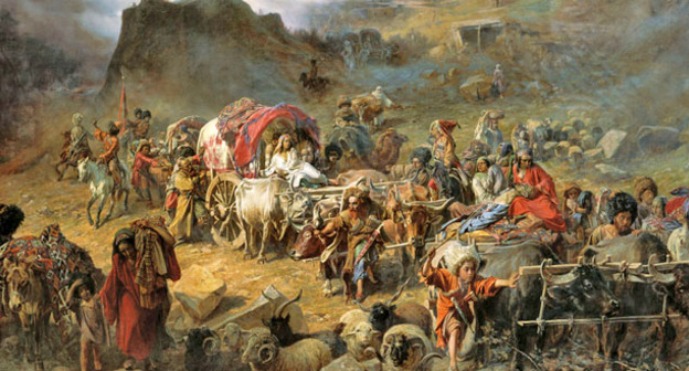 Оставление горцами аула (Пётр Грузинский). Pyotr Nikolayevich Gruzinsky (1837-1892). Фото https://ru.wikipedia.org/