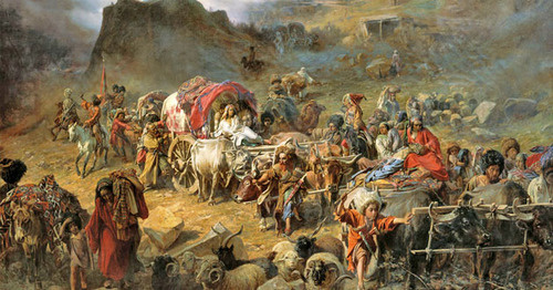 Оставление горцами аула (Пётр Грузинский). Pyotr Nikolayevich Gruzinsky (1837-1892). Фото https://ru.wikipedia.org/