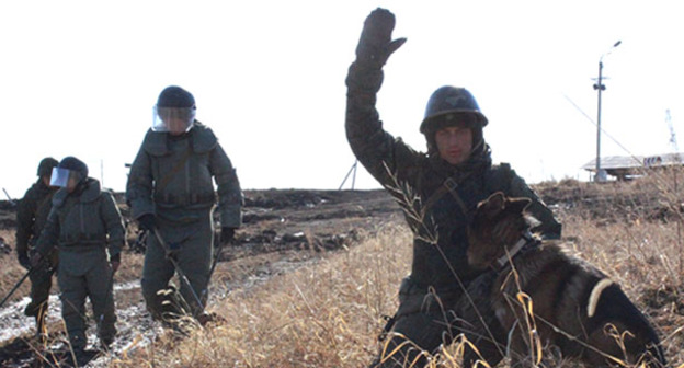 Учения на полигоне "Шорданово" в Прохладненском районе Кабардино-Балкарии. Фото http://newstes.ru/2017/04/03/polevoy-vyhod-inzhenernyh-podrazdeleniy-yuvo-zavershaetsya-provedeniem-ucheniya.html