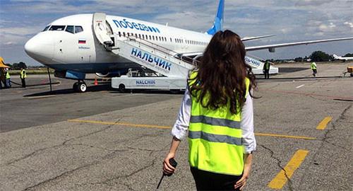 Самолйт компании "Победа" в аэропорту Нальчика. Фото http://nalchik-airport.ru/ob-ayeroporte/fotogalereya/