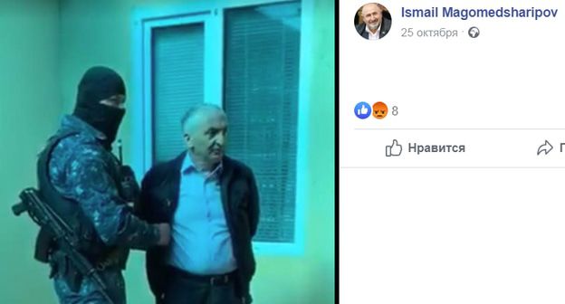 Шарип Магомедшарипов под конвоем. Фото: скриншот сообещния в FB Ismail Magomedsharipov
https://www.facebook.com/ismail.magomedsharipov.7/posts/2397667787169177