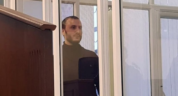 Багаудин Хаутиев в перерыве заседания по продлению меры пресечения, Ставропольский краевой суд, 18 марта 2020. Фото Аси Капаевой для "Кавказского узла"