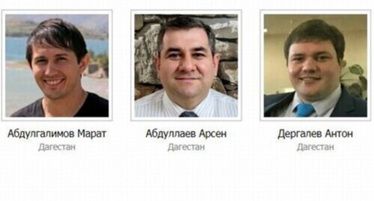 Марат Абдулгалимов, Арсен Абдуллаев и Антон Дергалев (слева направо). Скриншот с сайта, где собраны сведения об уголовных делах в отношении российских Свидетелей Иеговы* ДАННОЕ СООБЩЕНИЕ (МАТЕРИАЛ) СОЗДАНО И (ИЛИ) РАСПРОСТРАНЕНО ИНОСТРАННЫМ СРЕДСТВОМ МАССОВОЙ ИНФОРМАЦИИ, ВЫПОЛНЯЮЩИМ ФУНКЦИИ ИНОСТРАННОГО АГЕНТА, И (ИЛИ) РОССИЙСКИМ ЮРИДИЧЕСКИМ ЛИЦОМ, ВЫПОЛНЯЮЩИМ ФУНКЦИИ ИНОСТРАННОГО АГЕНТА.