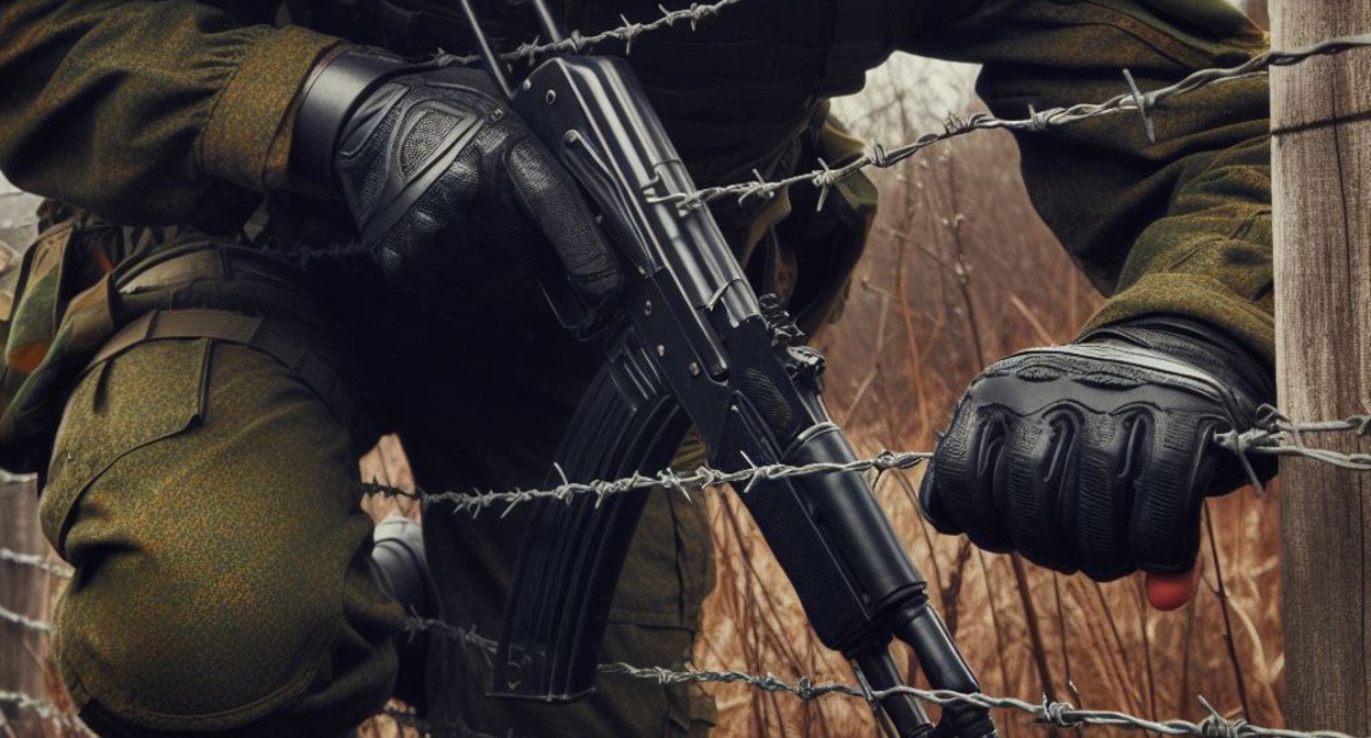 Военный покидает воинскую часть. Иллюстрация создана «Кавказским узлом» с помощью ИИ в программе Photoshop
