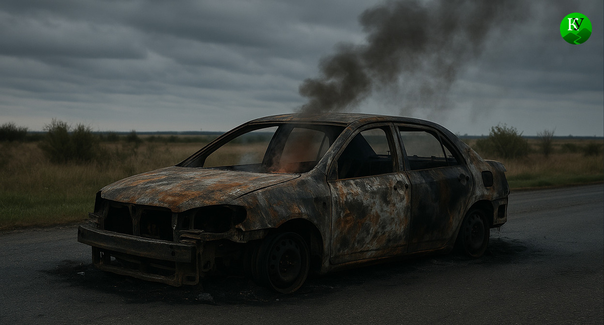 Обгоревшая машина. Иллюстрация создана "Кавказским узлом" с помощью ИИ в программе Copilot