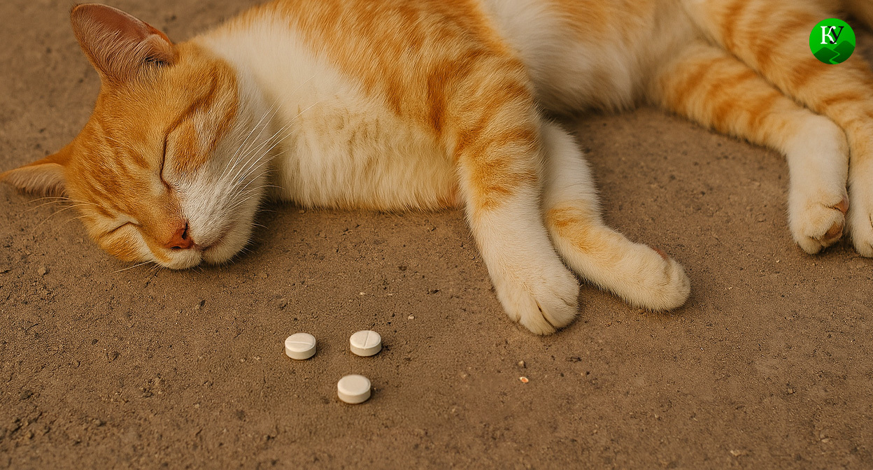 Кошка и таблетки. Иллюстрация создана «Кавказским узлом» с помощью ИИ в программе Copilot