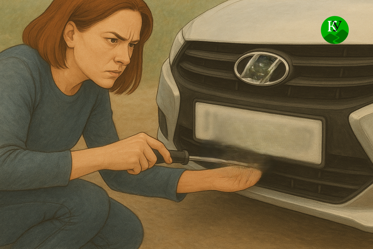 Женщина и автомобильный номер. Иллюстрация создана "Кавказским узлом" с помощью ИИ в программе ChatGPT