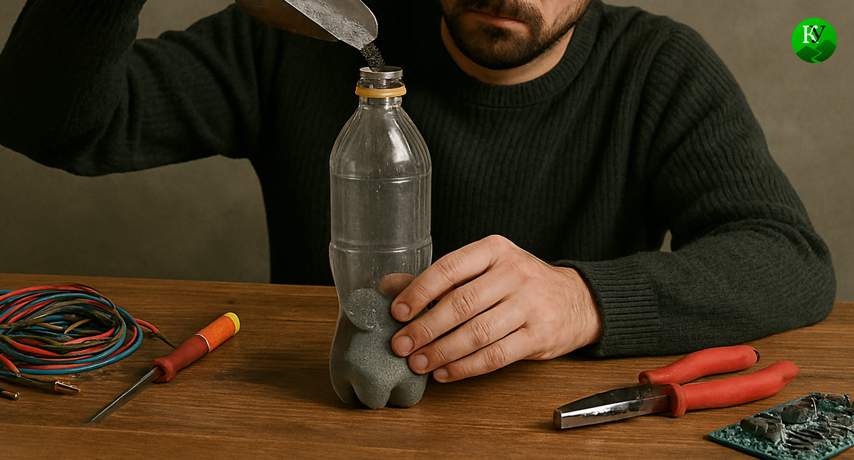 Мужчина изготовляет взрывное устройство. Иллюстрация создана «Кавказским узлом» с помощью ИИ в программе Copilot