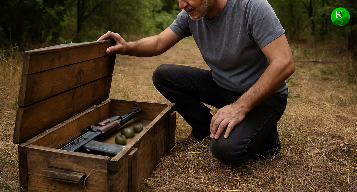 Схрон с оружием. Иллюстрация создана "Кавказским узлом" с помощью ИИ в программе Copilot