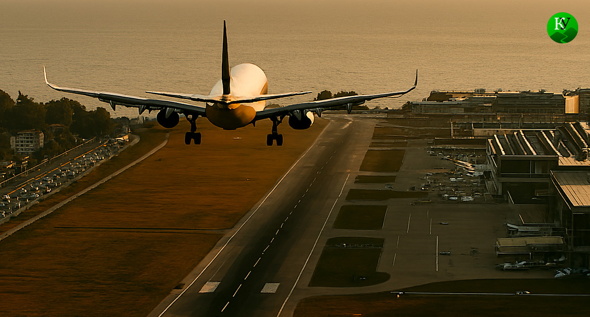 Самолет на посадке. Иллюстрация создана "Кавказским узлом" с помощью ИИ в программе Copilot