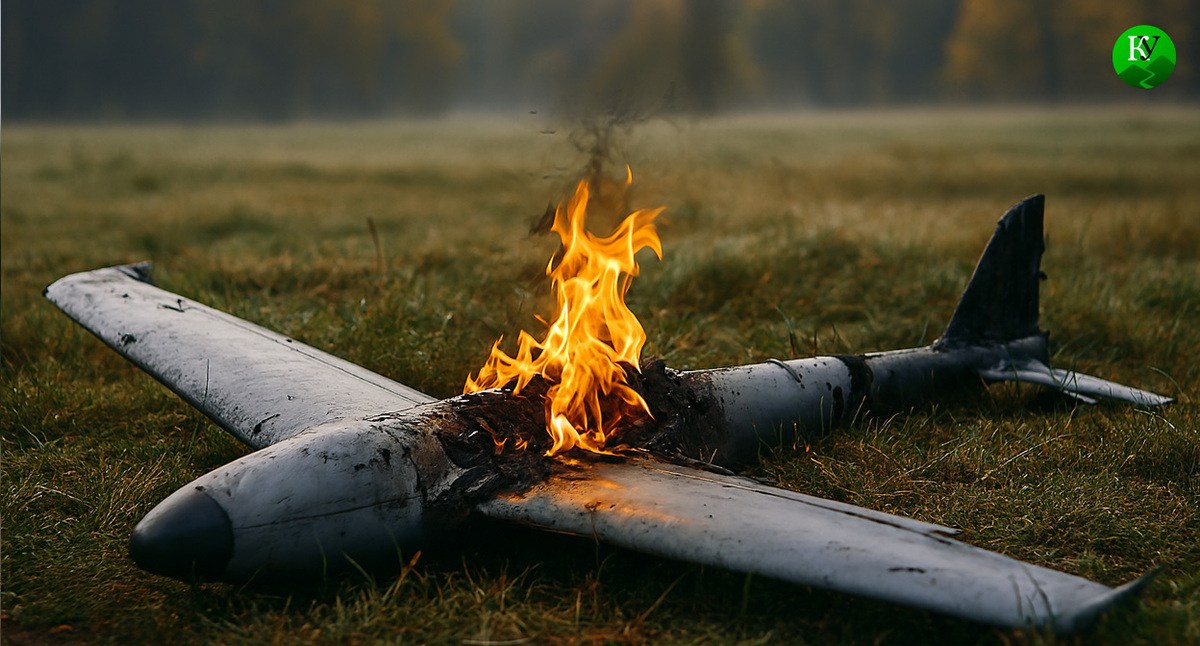 Горящий БПЛА. Иллюстрация создана "Кавказским узлом" с помощью ИИ в программе Copilot