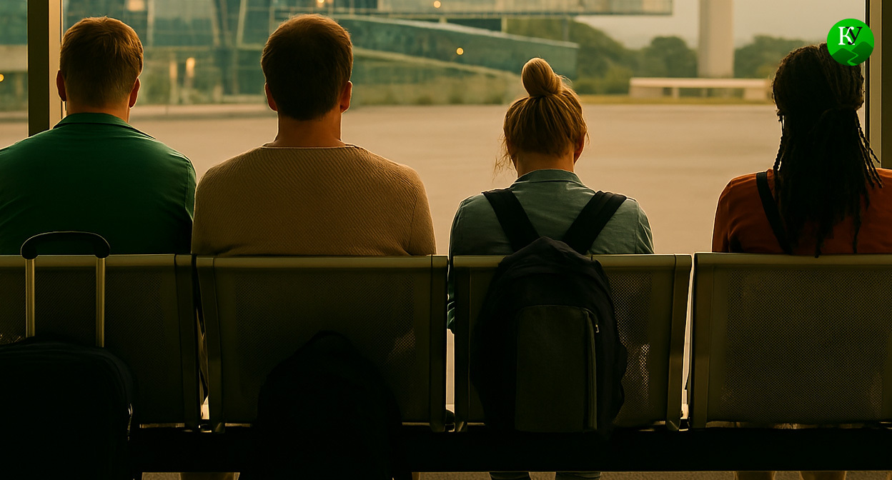 Пассажиры ждут вылета. Иллюстрация создана "Кавказским узлом" с помощью ИИ в программе Copilot