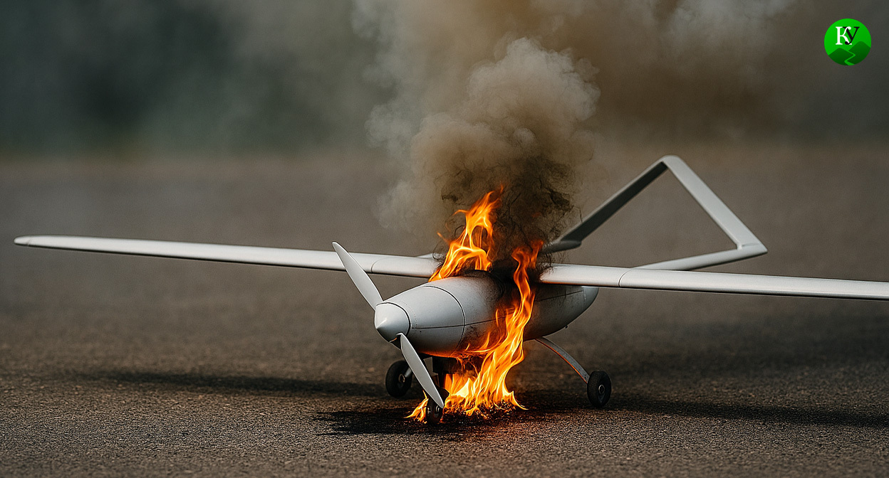 БПЛА горит. Иллюстрация создана "Кавказским узлом" с помощью ИИ в программе Copilot
