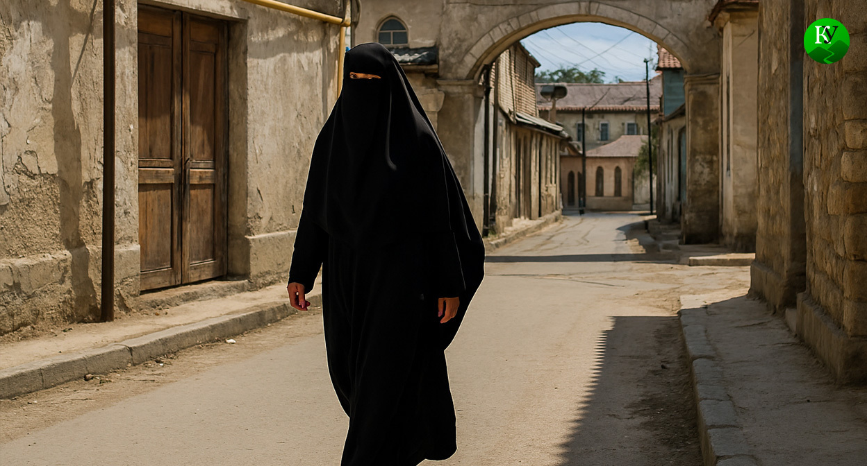 Женщина в никабе. Иллюстрация создана «Кавказским узлом» с помощью ИИ в программе Copilot