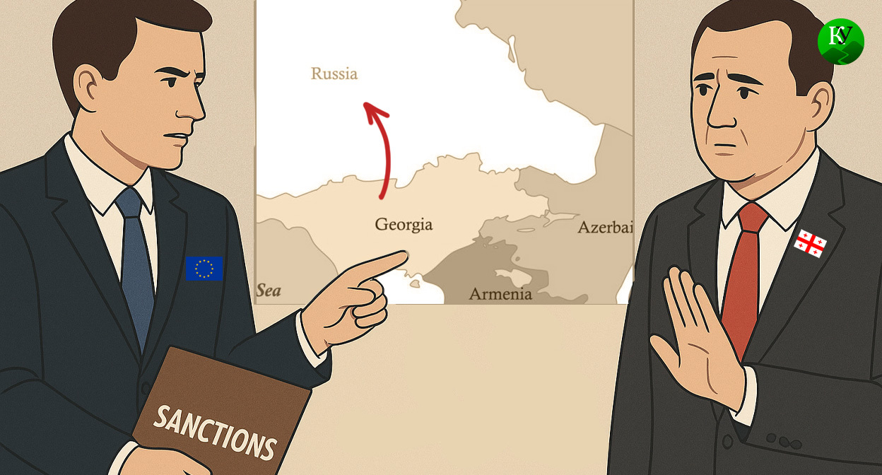 Чиновники ЕС и Грузии. Иллюстрация создана «Кавказским узлом» с помощью ИИ в программе Copilot