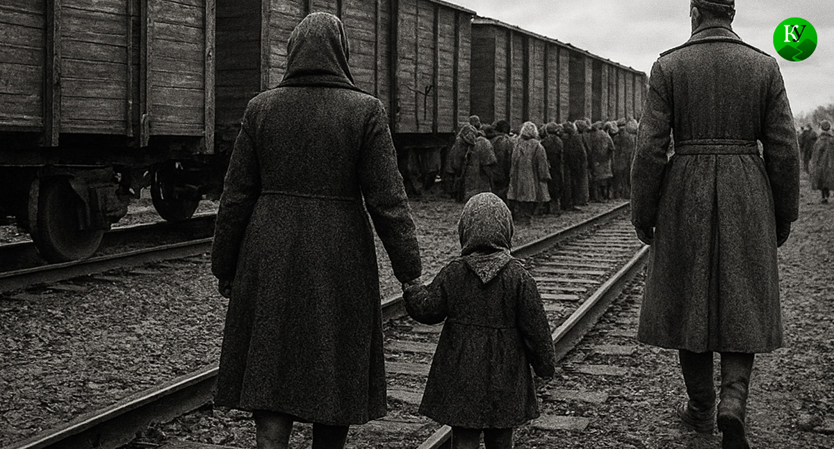 Депортация карачаевцев. Иллюстрация создана «Кавказским узлом» с помощью ИИ в программе Copilot