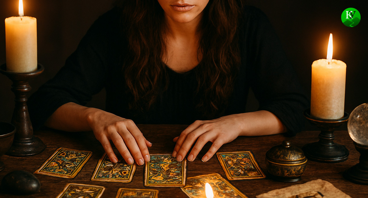 Колдунья во время обряда. Иллюстрация создана «Кавказским узлом» с помощью ИИ в программе Copilot