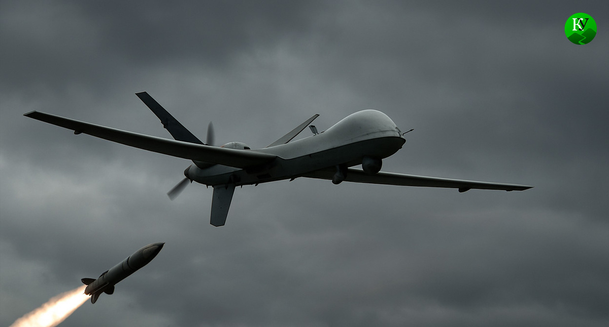 БПЛА и ракета. Иллюстрация создана «Кавказским узлом» с помощью ИИ в программе Copilot