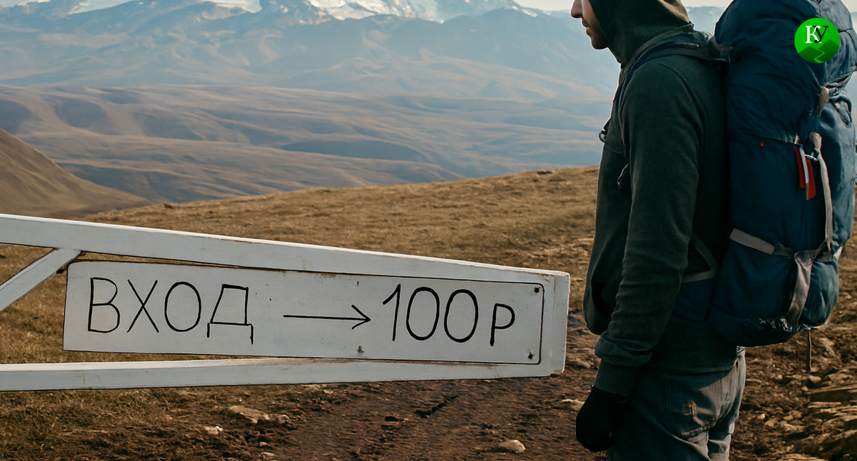 Турист у входа. Иллюстрация создана «Кавказским узлом» с помощью ИИ в программе Copilot