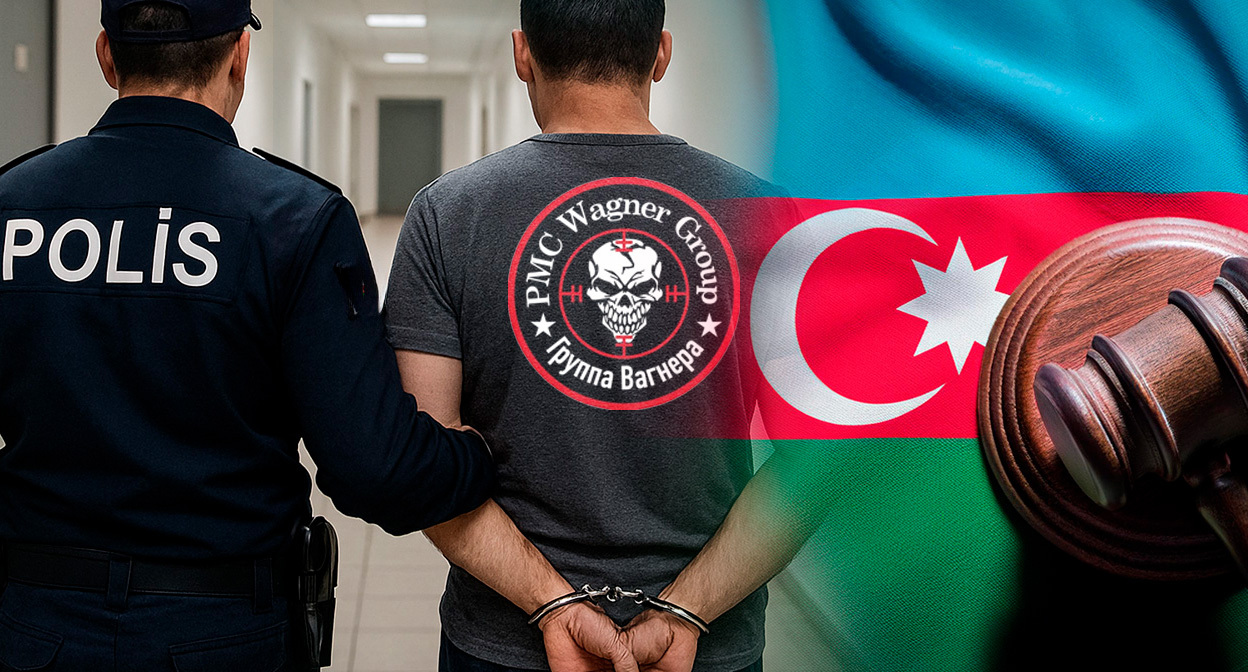 Полицейский ведет бывшего бойца ЧВК "Вагнер". Иллюстрация создана «Кавказским узлом» с помощью ИИ в программе Copilot