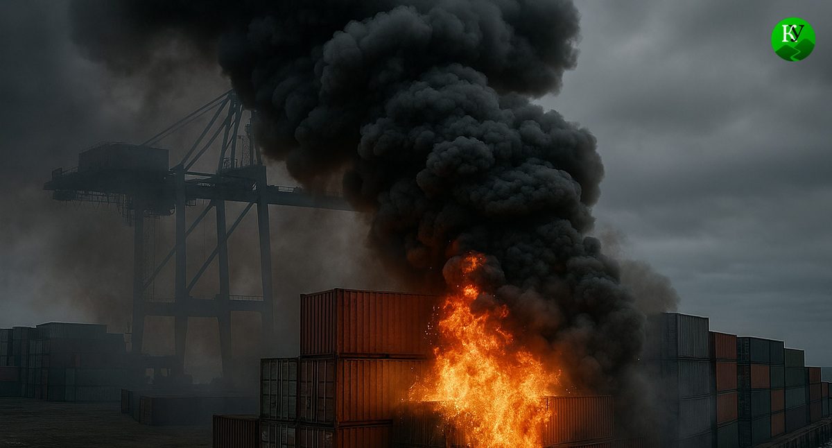 Пожар в порту. Иллюстрация создана «Кавказским узлом» с помощью ИИ в программе Copilot