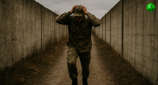 A soldier in the Northeast Military District. This illustration was created by the Caucasian Knot using AI in the Copilot program.