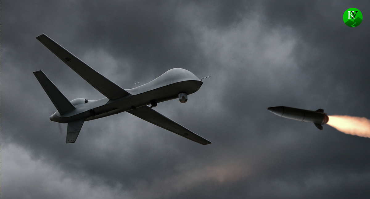 ПВО сбивает БПЛА. Иллюстрация создана «Кавказским узлом» с помощью ИИ в программе Copilot