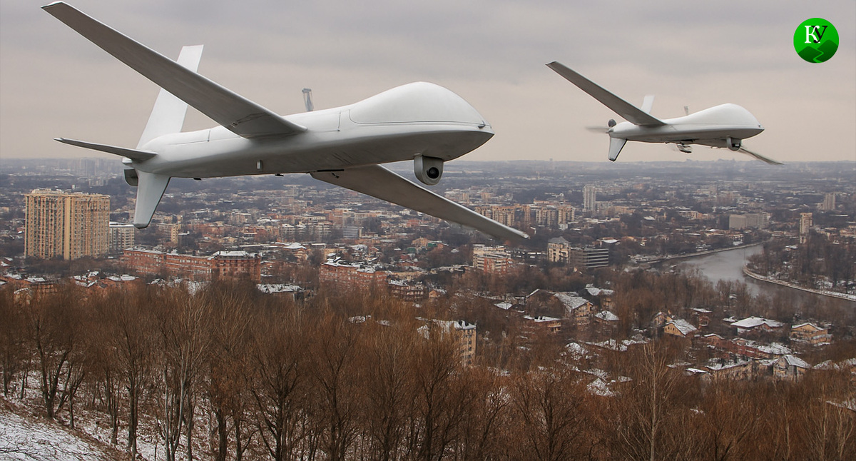 БПЛА в полете. Иллюстрация создана «Кавказским узлом» с помощью ИИ в программе Copilot