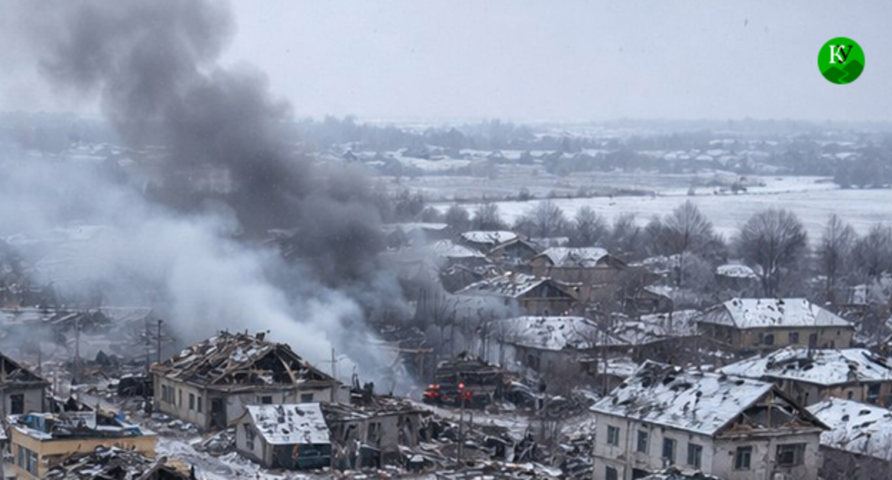 Поврежденные дома. Иллюстрация создана "Кавказским узлом" с помощью ИИ в программе Copilot