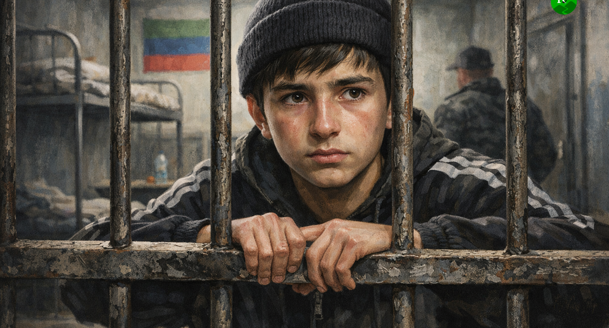 Арестованный подросток. Иллюстрация создана "Кавказским узлом" с помощью ИИ в программе ChatGPT