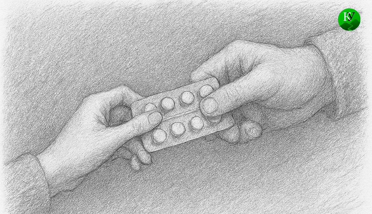 Передача лекарства. Иллюстрация создана «Кавказским узлом» с помощью ИИ в программе Copilot