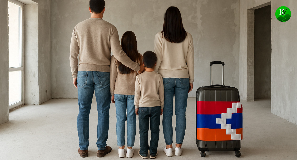 Беженцы в новом жилье. Иллюстрация создана «Кавказским узлом» с помощью ИИ в программе Copilot