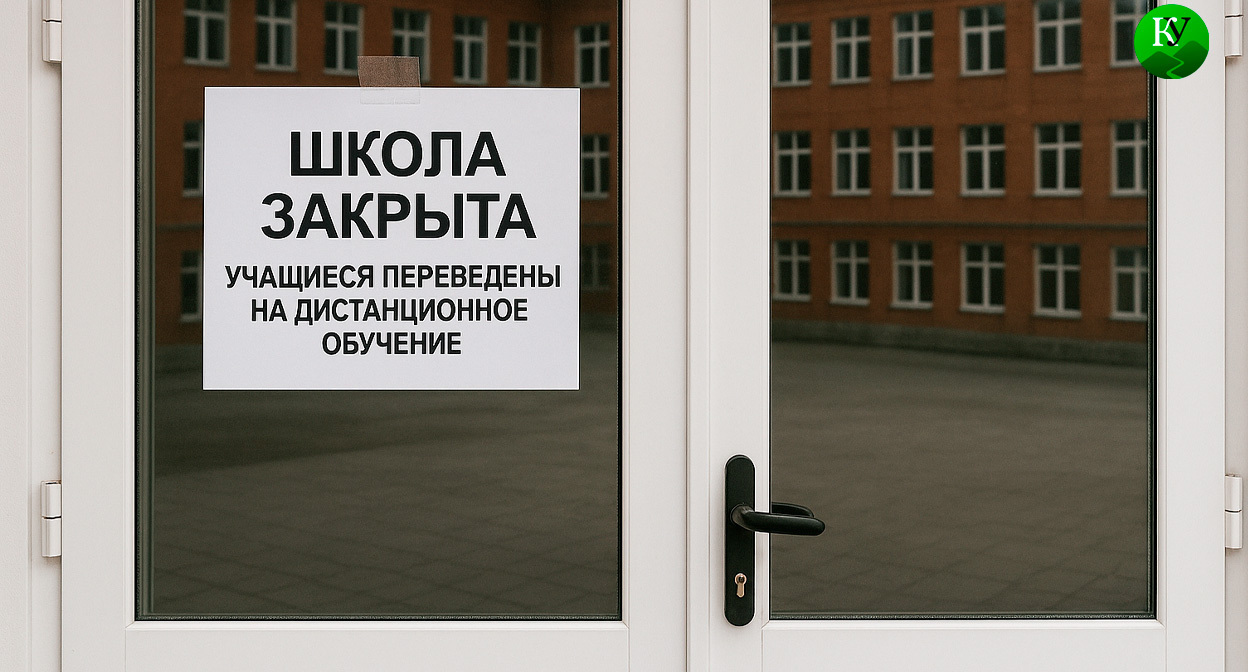 Объявление на дверях школы. Иллюстрация создана «Кавказским узлом» с помощью ИИ в программе Copilot