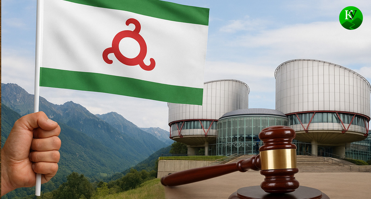 Флаг Ингушетии и ЕСПЧ. Иллюстрация создана «Кавказским узлом» с помощью ИИ в программе Copilot