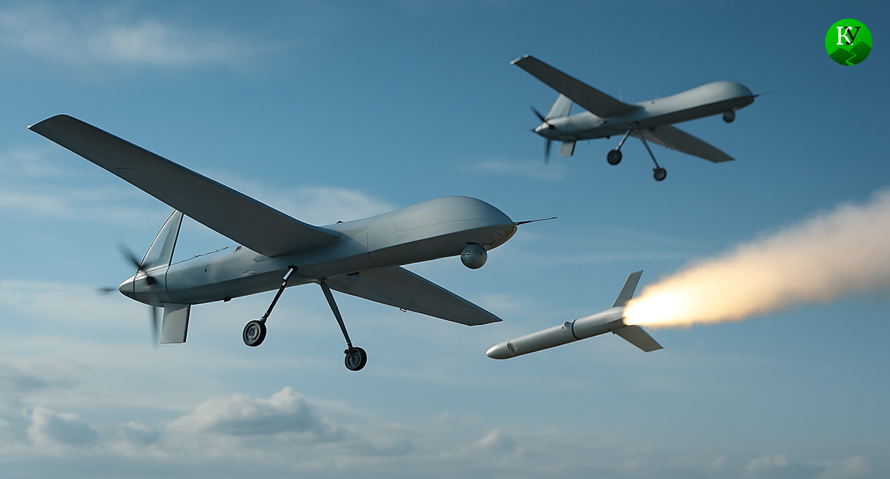 БПЛА и ПВО. Иллюстрация создана «Кавказским узлом» с помощью ИИ в программе Copilot