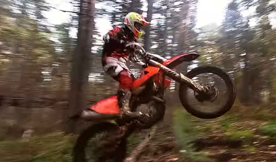 "Эндурист" в лесу. Стоп-кадр из YouTube-канала "Серый инженер" https://www.youtube.com/watch?v=SQVjjNg3So8