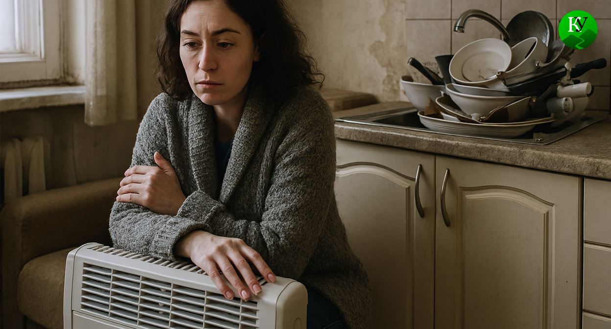 Девушка у обогревателя. Иллюстрация создана «Кавказским узлом» с помощью ИИ в программе Copilot