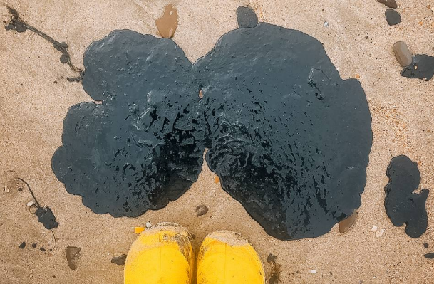 Мазут на Бугазской косе. Скриншот фото "Добровольцы ССЛ" от 20.02.26, https://t.me/setisitolopata/2606.