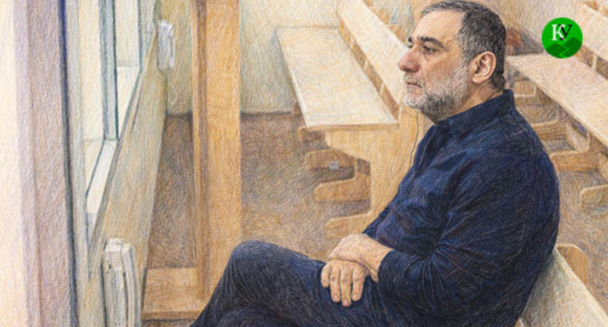 Рубен Варданян в суде. Иллюстрация создана "Кавказским узлом" при помощи ИИ в программе Copilot