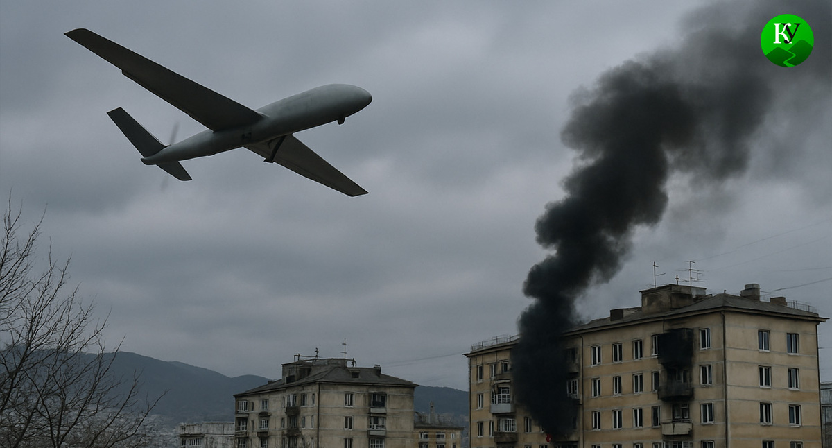 БПЛА и поврежденные дома. Иллюстрация создана «Кавказским узлом» с помощью ИИ в программе Copilot БПЛА и поврежденные дома. Иллюстрация создана «Кавказским узлом» с помощью ИИ в программе Copilot