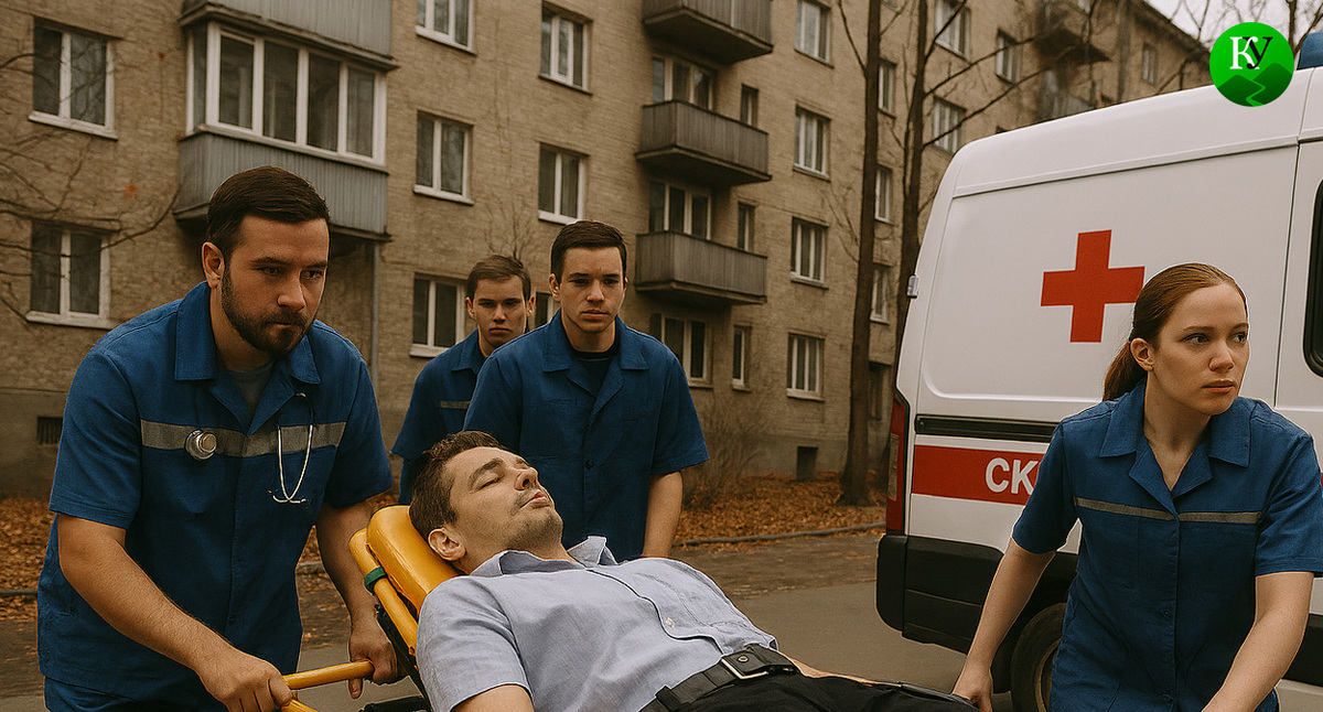 Мужчину везут к скорой помощи. Иллюстрация создана «Кавказским узлом» с помощью ИИ в программе Copilot Мужчину везут к скорой помощи. Иллюстрация создана «Кавказским узлом» с помощью ИИ в программе Copilot
