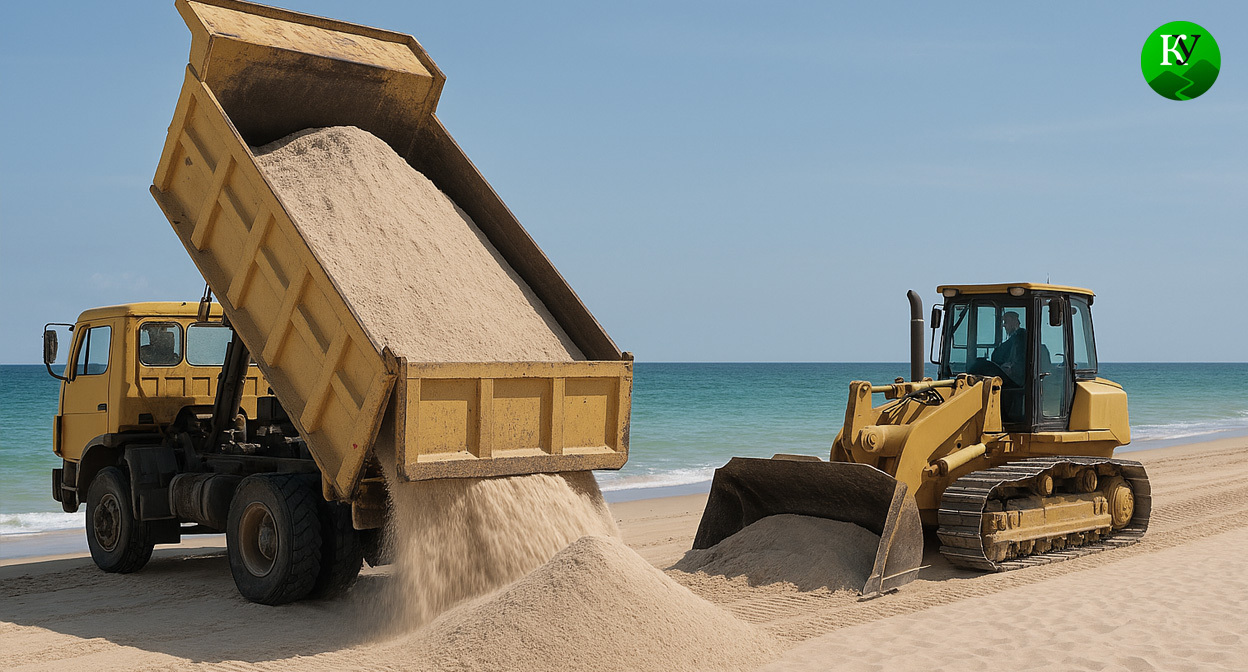 Отсыпка песка. Иллюстрация создана «Кавказским узлом» с помощью ИИ в программе Copilot