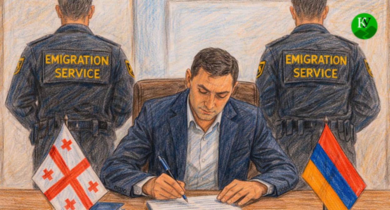 Мужчина подписывает документы. Иллюстрация создана "Кавказским узлом" при помощи ИИ в программе Copilot